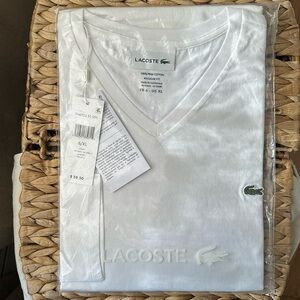 NWT Lacoste Men’s Pima Cotton White Long Sleeve V-Neck Shirt Size 6/XL